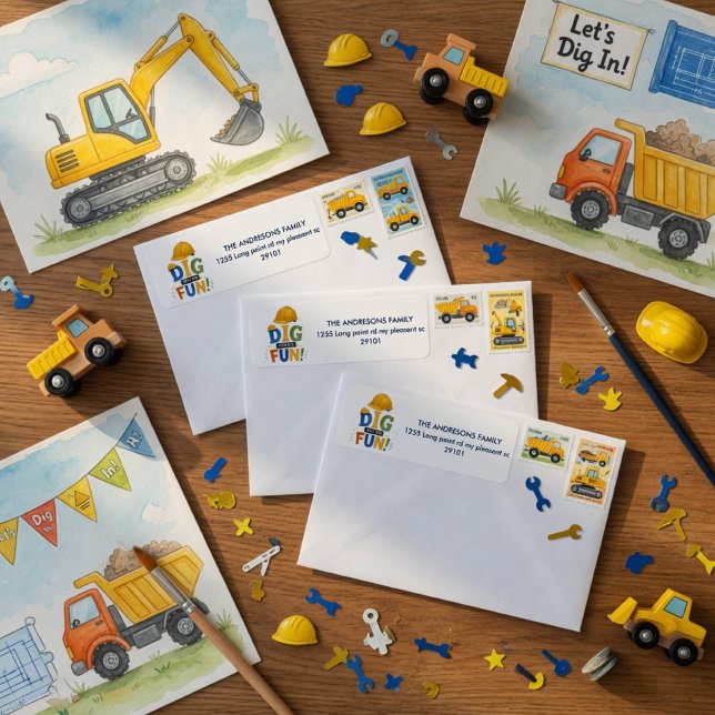 Etiqueta Cumpleaños de Construcción Divertida (Subido por el creador)
