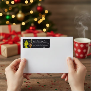 Etiqueta Cumpleaños de Grinch Chalkboard