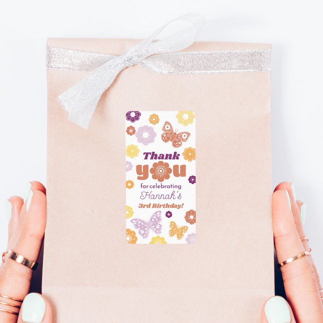 Etiqueta Cumpleaños de la Mariposa Retro Gracias (Retro Butterfly Birthday Thank You Favor Labels)