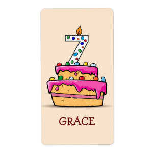 Etiqueta Cumpleaños de niña 7, 7 en pastel rosa dulce