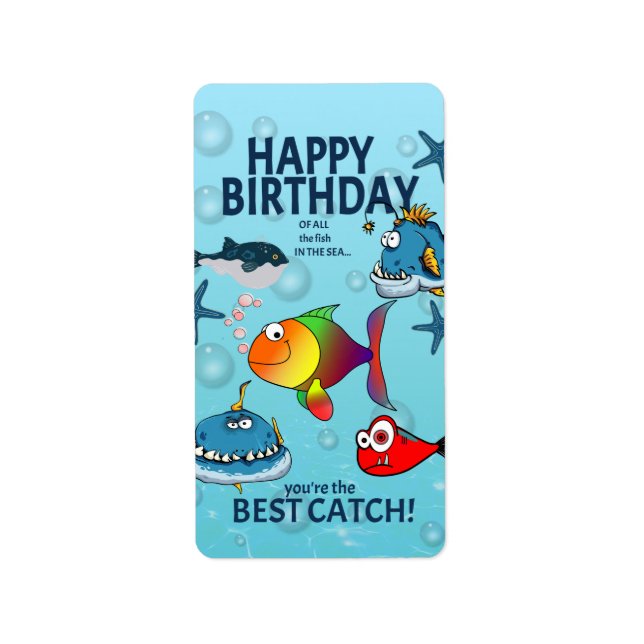 Etiqueta Cumpleaños de pez divertido (Frente)