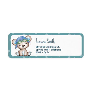 Etiqueta Cumpleaños del avión Teddy Bear