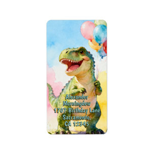 Etiqueta Cumpleaños Infantil Animales - T-Rex Dinosaurio 1