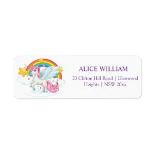 Etiqueta Cumpleaños mágico de niños con arcoíris de unicorn
