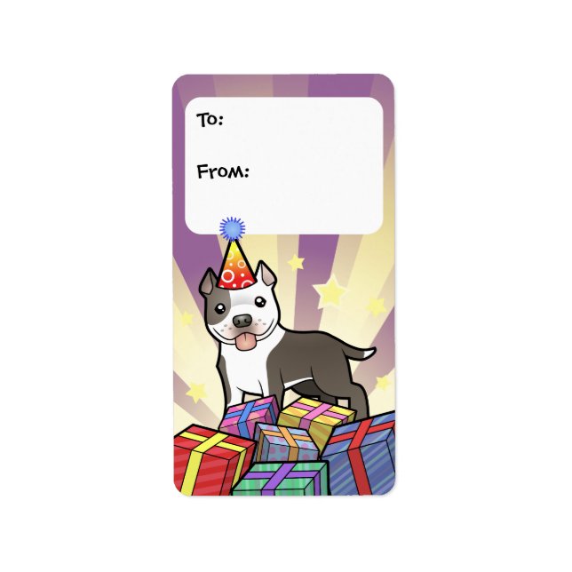 Etiqueta Cumpleaños Pitbull / American Staffordshire Terrie (Frente)