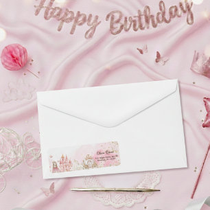 Etiqueta Cumpleaños Real Rosa Princesa Castillo Unicornio 4