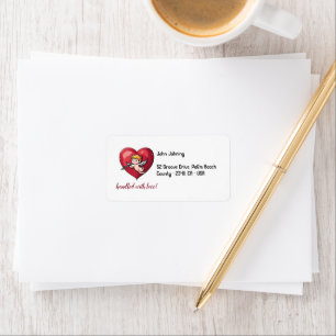 Etiqueta Cupido en el corazón rojo