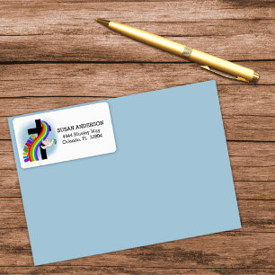 Etiqueta Cursillo de arco iris de DeColores con cruz y paz