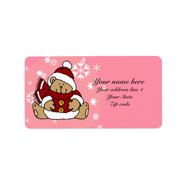 Etiqueta Curte Navidad Personalizada Teddy Bear (Frente)