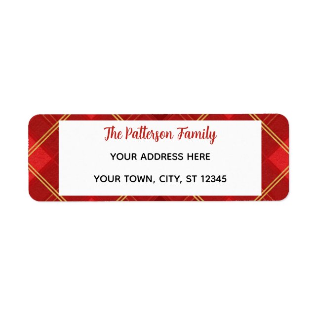 Etiqueta Custom Happy Holidays Fun Classic Plaid Red  (Frente)