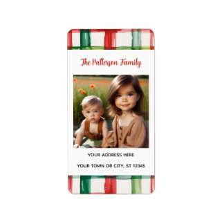 Etiqueta Custom Happy Holidays Fun Plaid Red Green Photo