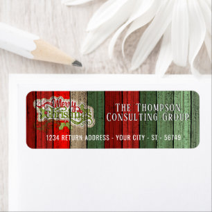 Etiqueta Custom Red Green Weathered Wooden Planks Pattern