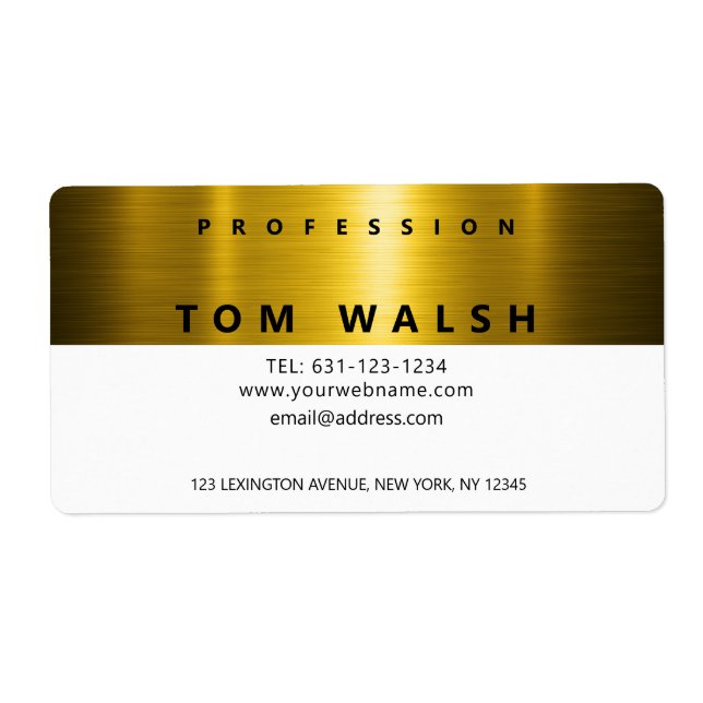 Etiqueta Custom Simple Elegant Gold White Business Card (Frente)