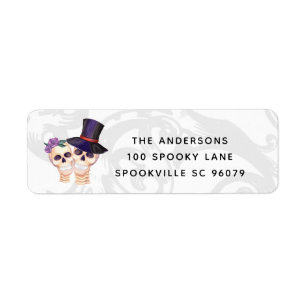 Etiqueta Cuta acuarela Skeleton Pareja Halloween