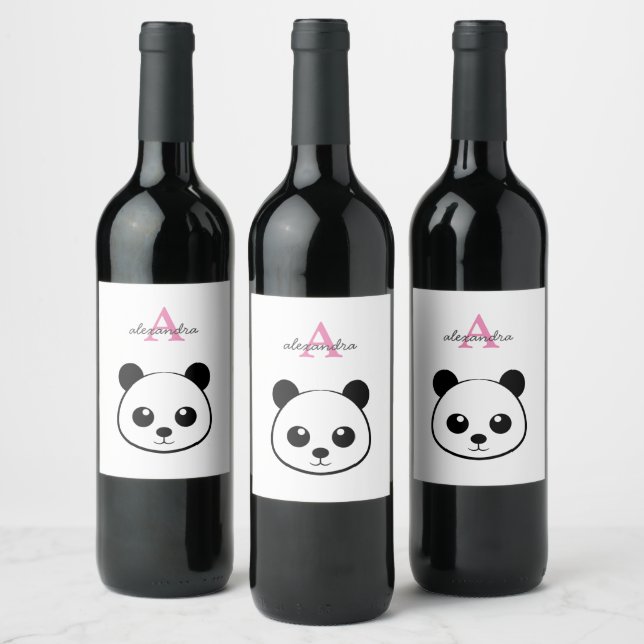 Etiqueta Cuta Panda Wine - Personalizado Monograma (Botellas)