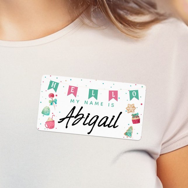 Etiqueta Cute Azúcar Plumas Holiday Hola Mi Nombre Es Pegat (Cute Holiday Christmas Party "Hello My Name Is" Christmas Party Name Tags)