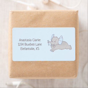 Etiqueta Cute baby elephant with blue pencil