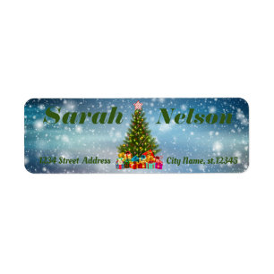 Etiqueta Cute, Beautiful Blue Christmas Tree   Label