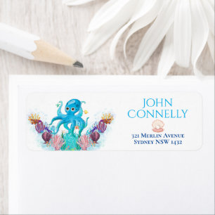 Etiqueta Cute bebé del Mar del Océano Octopus colorida Dire