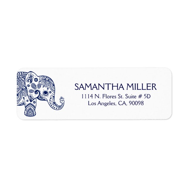 Etiqueta Cute Blue Floral Paisley Elephant (Frente)