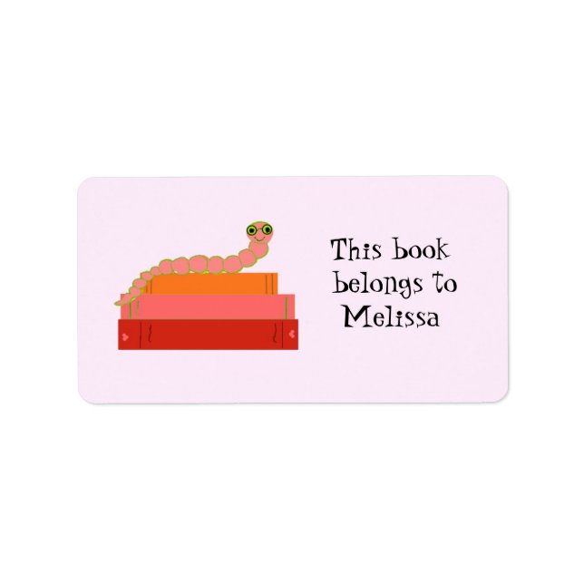 Etiqueta Cute Bookworm Bookplate (Frente)