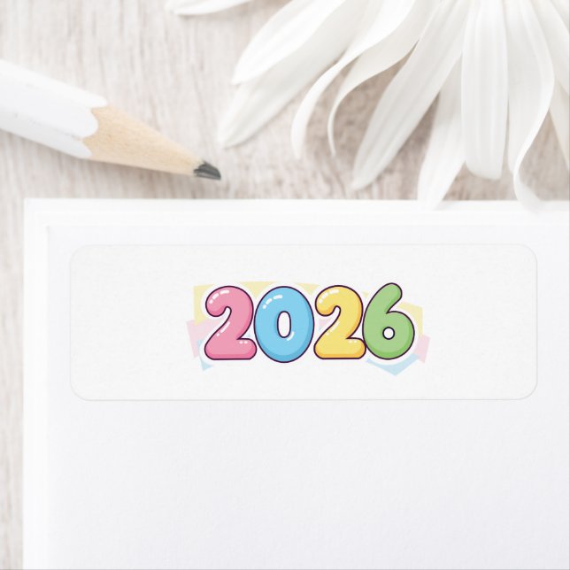 Etiqueta Cute Bubble 2026 Typography – Candy Gloss Pastel  (In situ)