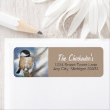Etiqueta Cute Chickadee Song Bird Winter Painting