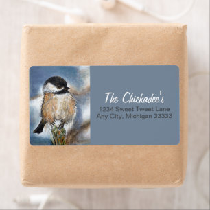 Etiqueta Cute Chickadee Song Bird Winter Painting