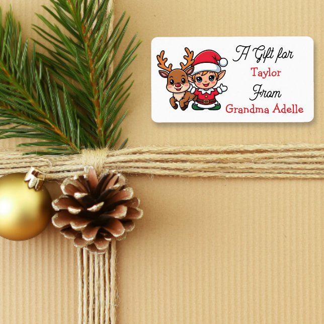 Etiqueta Cute Christmas Elf Personalized to and from (Subido por el creador)