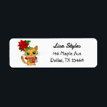 Etiqueta Cute Christmas Kitten with Poinsettia<br><div class="desc">Hand drawn orange kitten holding a Poinsettia Christmas holiday festive return address labels.</div>