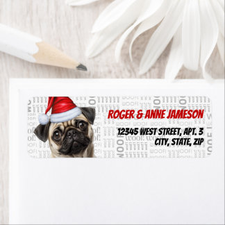 Etiqueta Cute Christmas Pug Dog Return Address