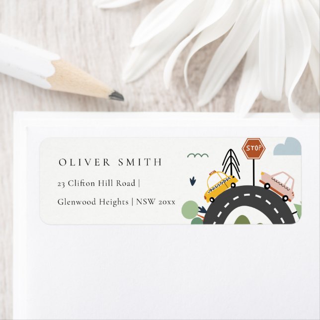 Etiqueta Cute City Urban Vehs Cars Road Kids Dirección (In situ)