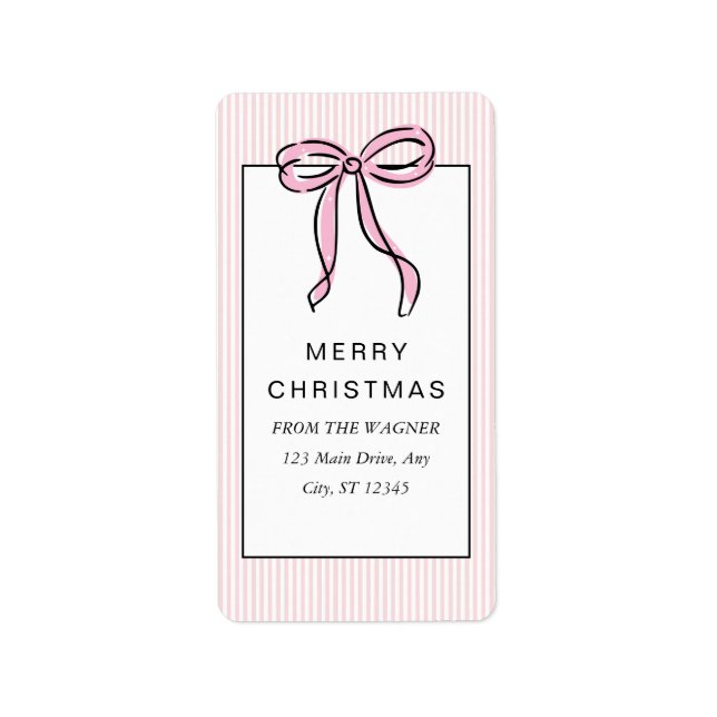 Etiqueta Cute Coquette Pink Bow Merry Christmas (Frente)