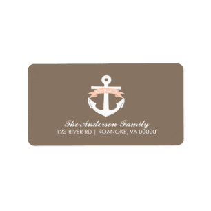 Etiqueta Cute Coral Anchor y Ribbon Nautical Baby Shower