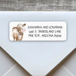 Etiqueta Cute Cow Barnyard Rusa acuarela occidental