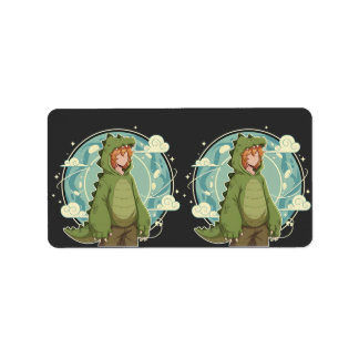 Etiqueta Cute Dino Friend Anime Boy - Green Dinosaur