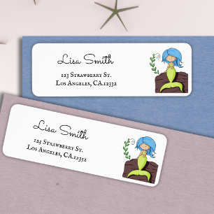 Etiqueta Cute Dirección de Retorno de Sirena Azul Verde