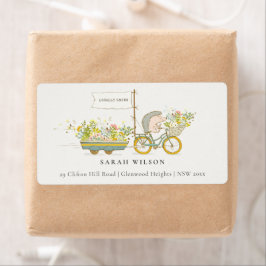 Etiqueta Cute dirección local de la bicicleta con flores de