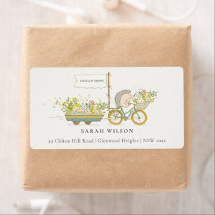 Etiqueta Cute dirección local de la bicicleta con flores de