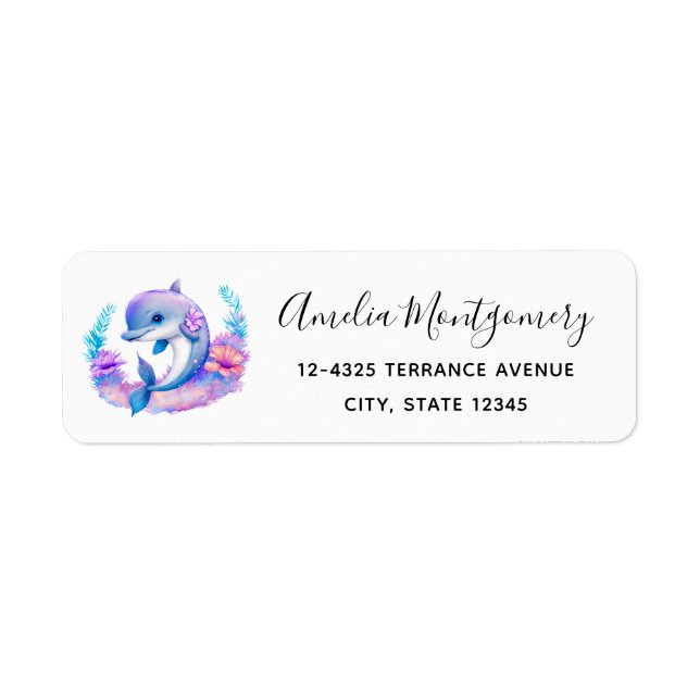 Etiqueta Cute Dolphin Sea Creature (Frente)