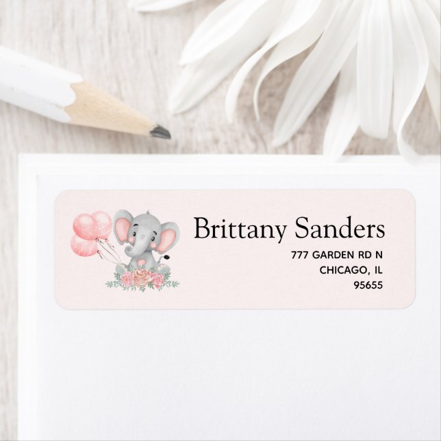 Etiqueta Cute Elephant Baby shower girl (In situ)