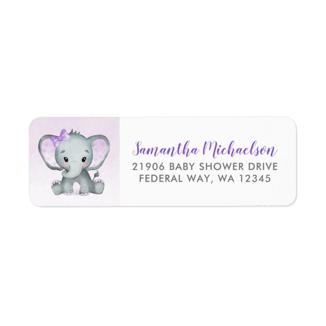 Etiqueta Cute Elephant Chica Balloons Baby Shower (Frente)