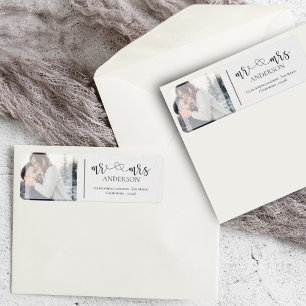 Etiqueta Cute Faux Vellum Mr. Y Mrs. Black White Photo