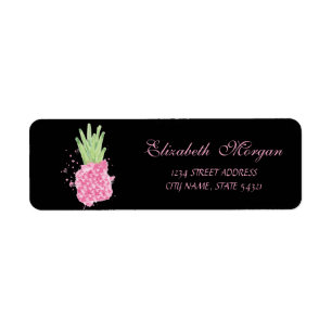 Etiqueta Cute Femenino Acuarela Negra Piña Rosa