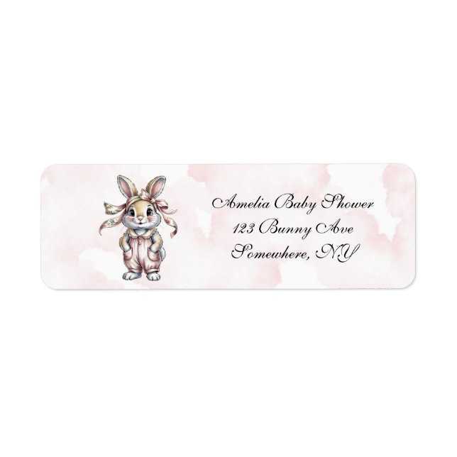 Etiqueta Cute Floral Bunny Girl Baby Shower Address (Frente)
