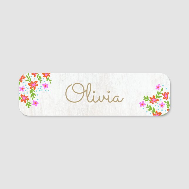 Etiqueta Cute Floral de madera (Anverso)