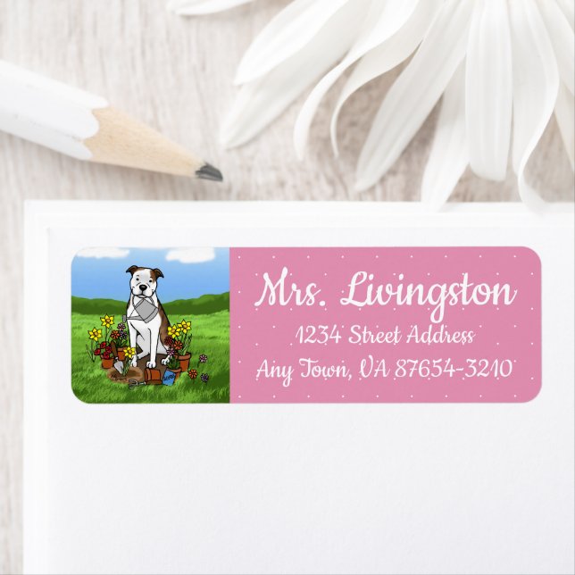 Etiqueta Cute Flower Gardener Pit Bull (lt romano 3) (In situ)