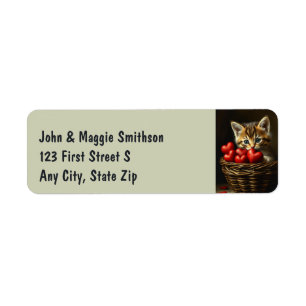 Etiqueta Cute Gato Gato Mascota Cesta de Corazón Animal