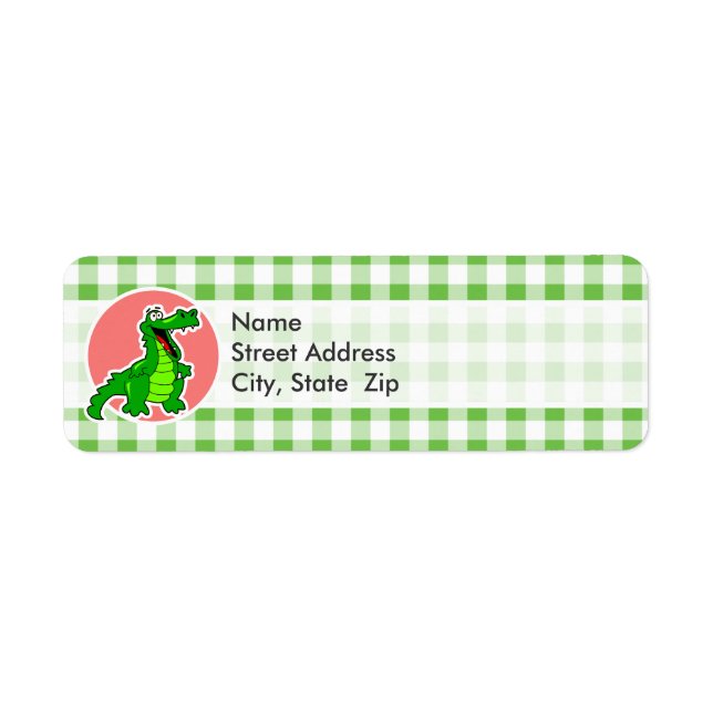 Etiqueta Cute Gator; Green Gingham (Frente)