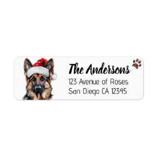 Etiqueta Cute German Shepherd Dog with Santa Hat